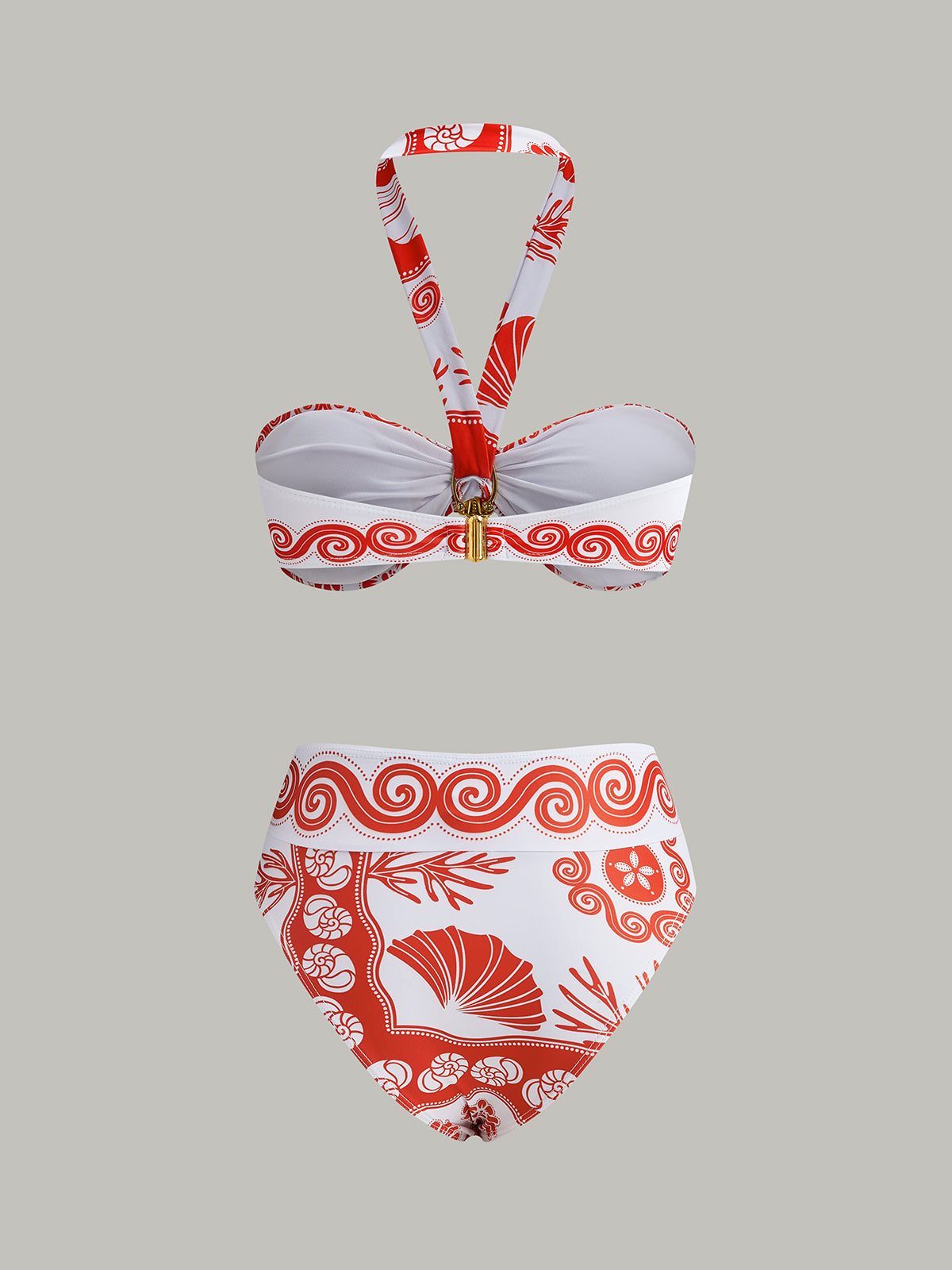 Halter Neck Print Bikini Set-Massicos