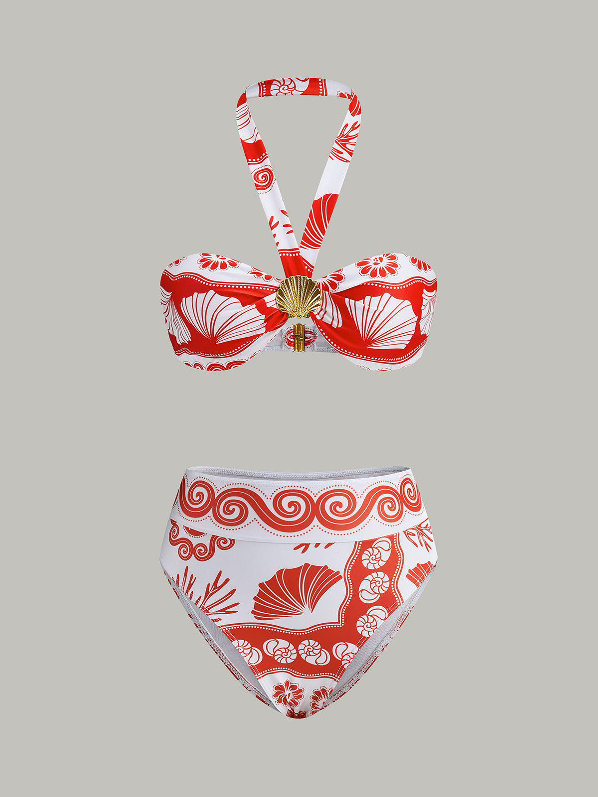 Halter Neck Print Bikini Set-Massicos