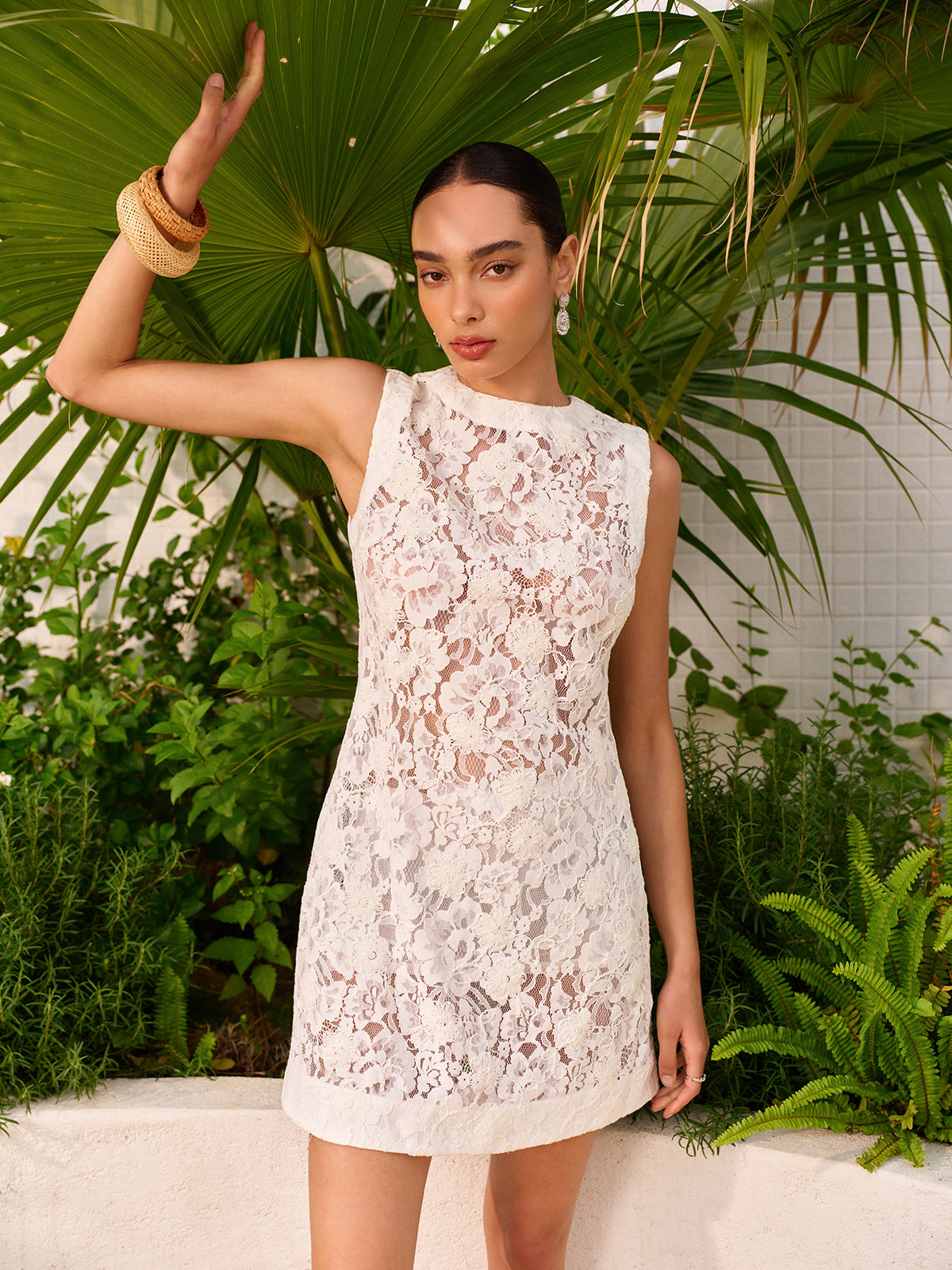 Semi-Sheer Lace Dress-Massicos