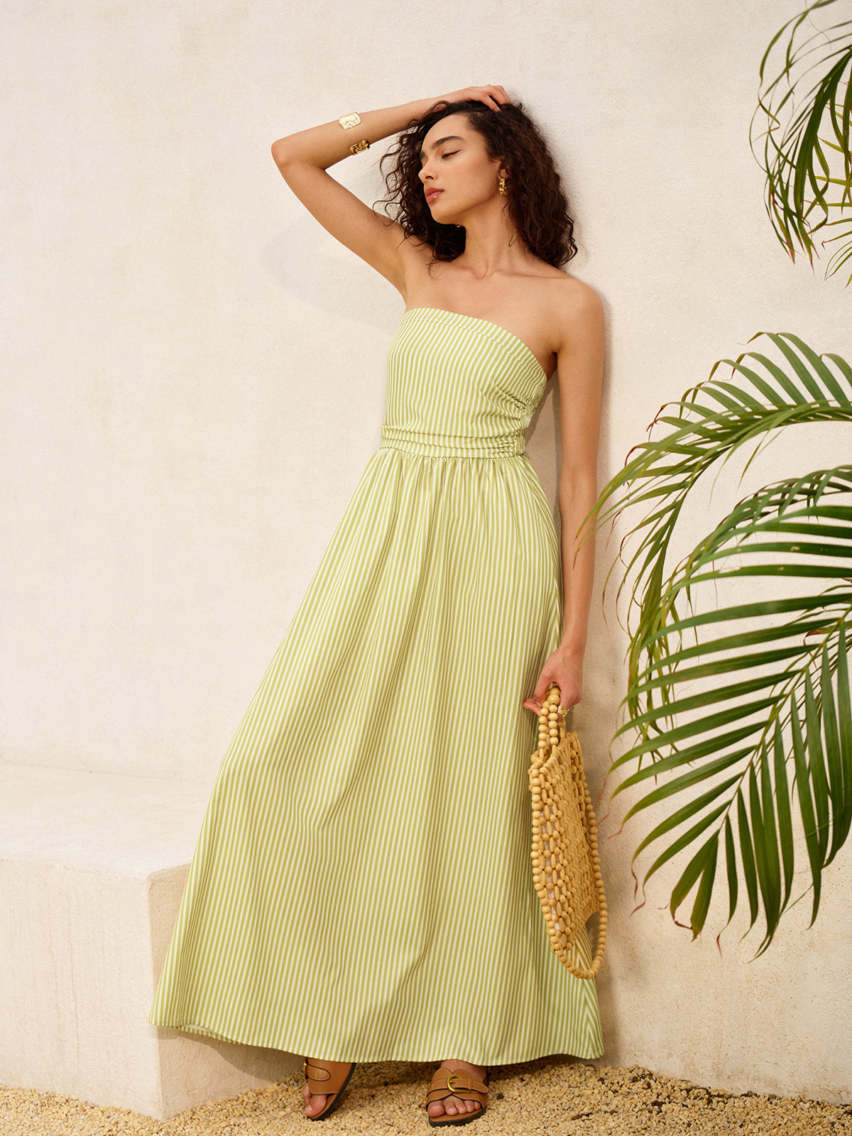 Striped Strapless Pockets Dress-Massicos