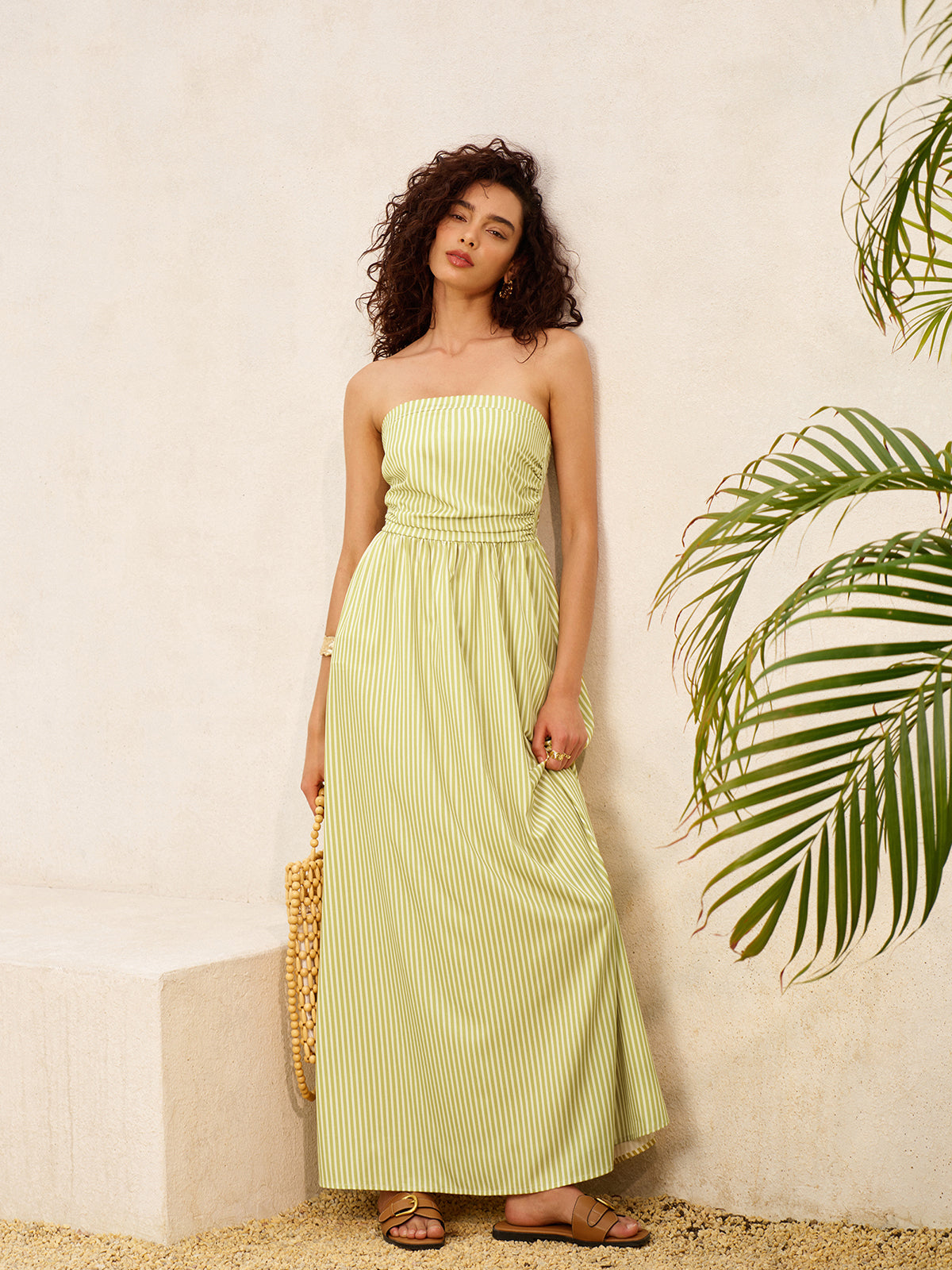 Striped Strapless Pockets Dress-Massicos