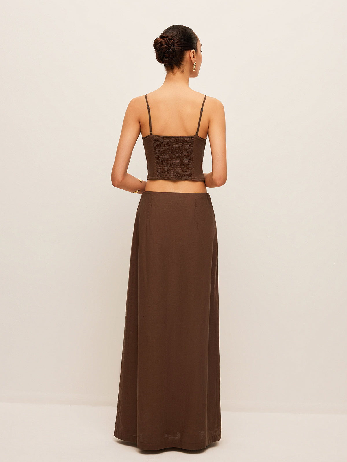 Cotton & Linen Button-Front Skirt Set-Massicos