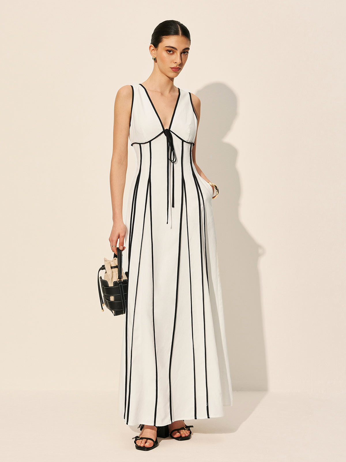 Contrast Trim Dress With Pockets-Massicos