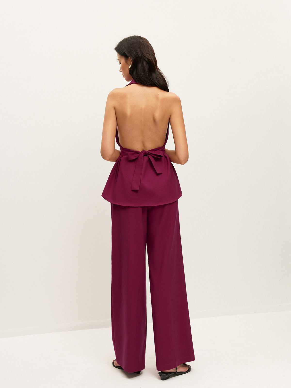 Halter Neck Belted Pocketed Pants Set-Massicos