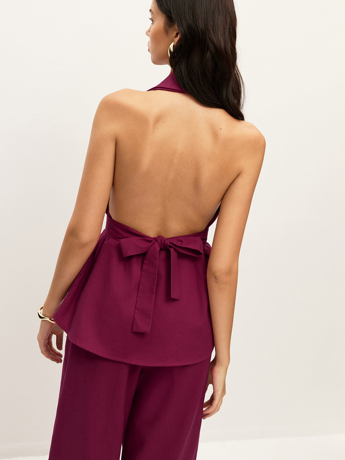 Halter Neck Belted Pocketed Pants Set-Massicos
