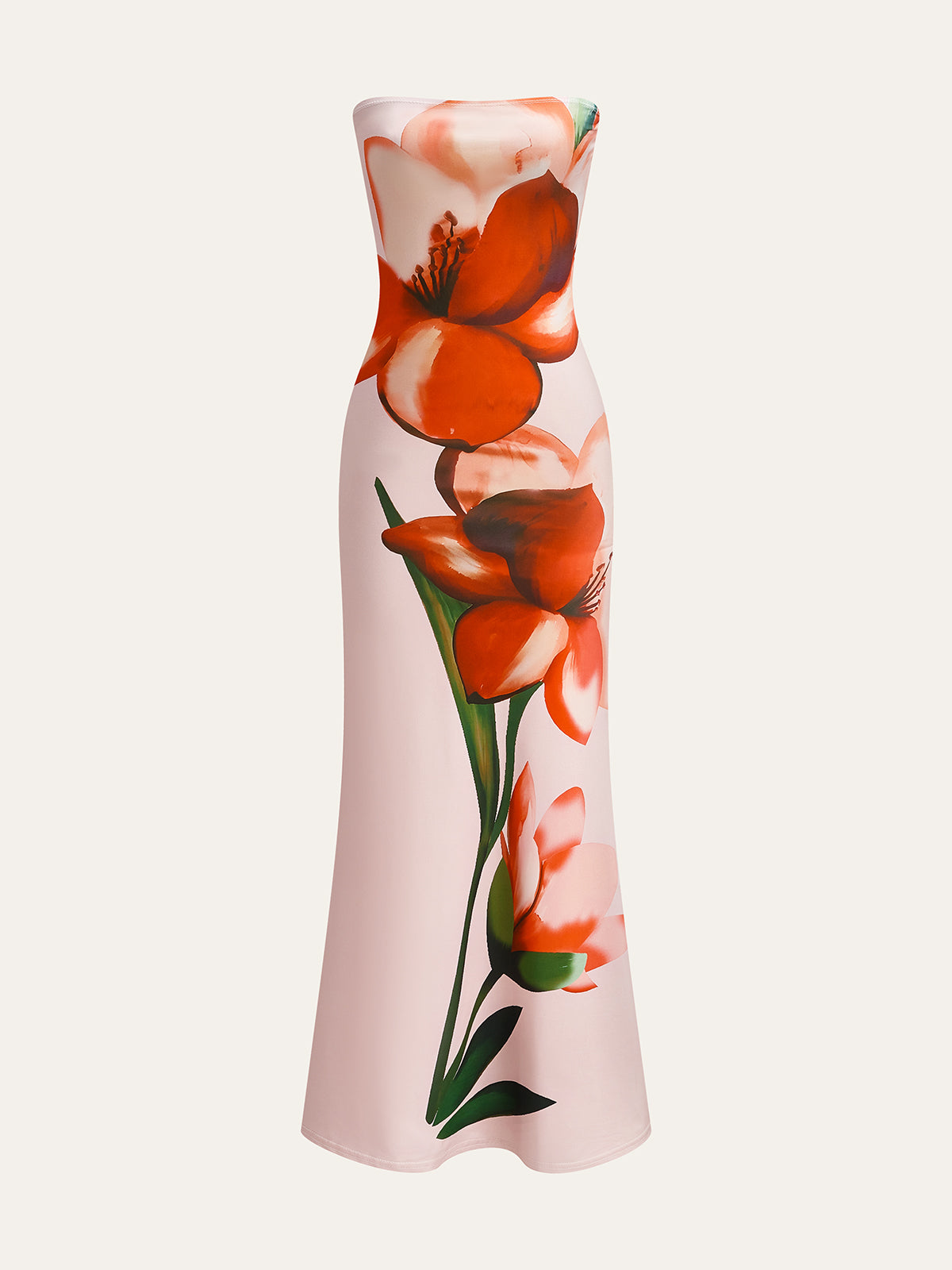 Strapless Floral Print Dress-Massicos
