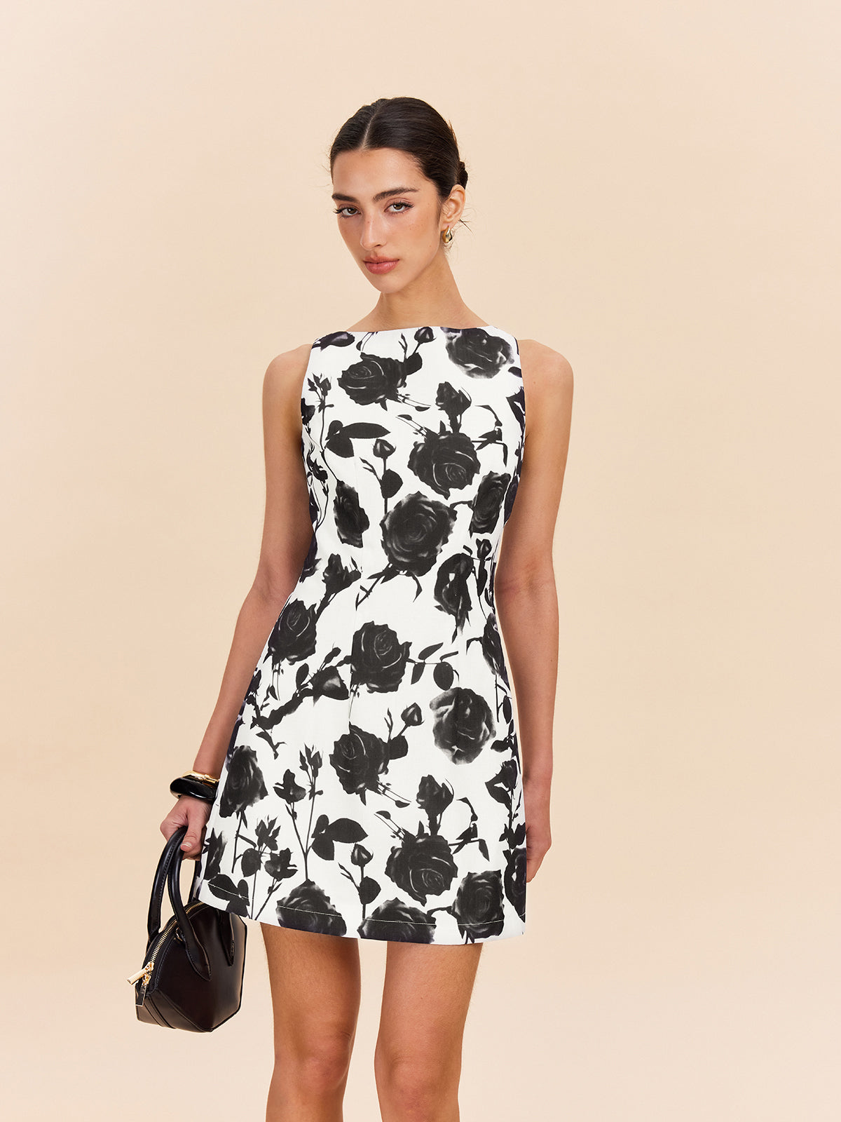 Backless Floral Print Dress-Massicos