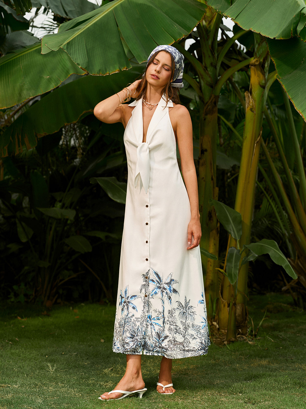 Boho Tie-Front Backless Dress-Massicos