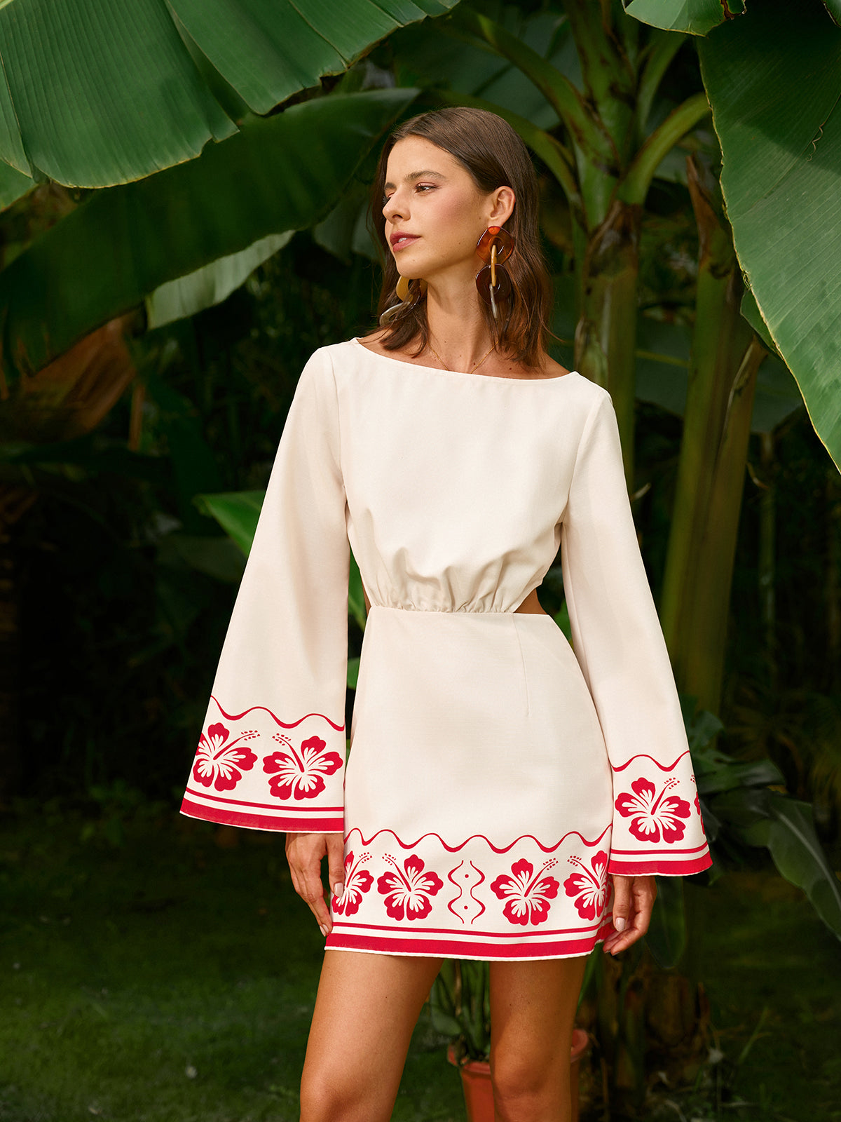 Floral Embroidered Backless Tie Dress-Massicos