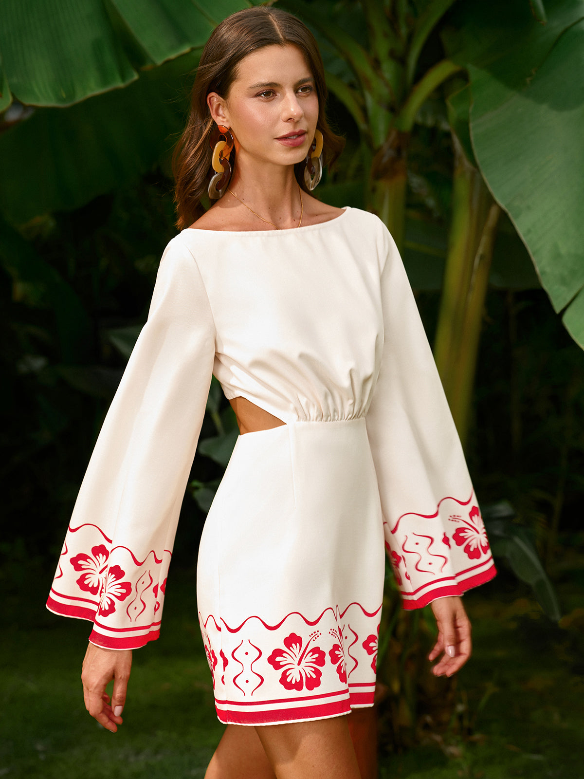 Floral Embroidered Backless Tie Dress-Massicos