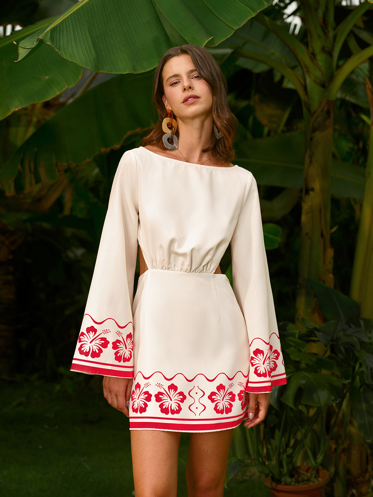 Floral Embroidered Backless Tie Dress-Massicos