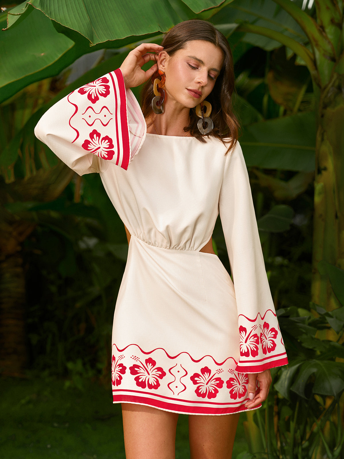 Floral Embroidered Backless Tie Dress-Massicos