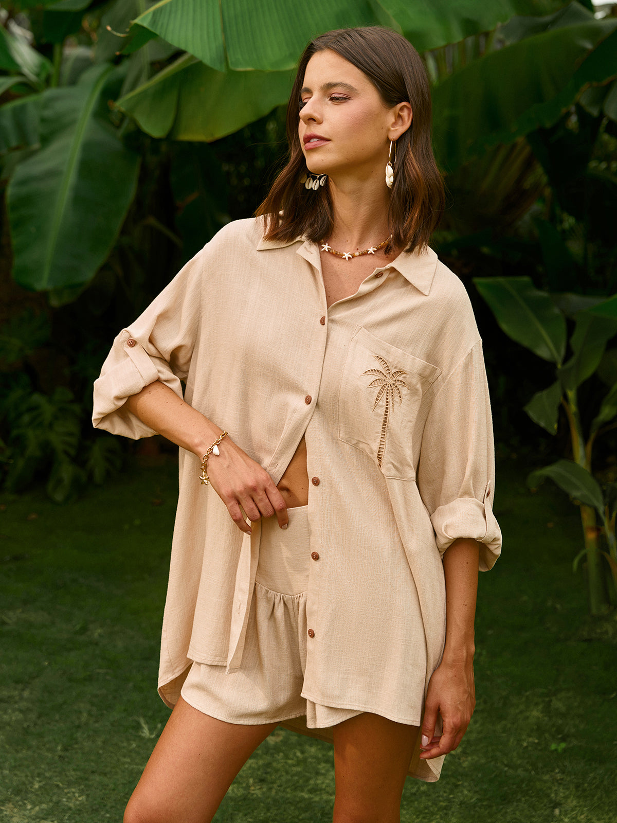 Embroidered Detail Shorts Set-Massicos