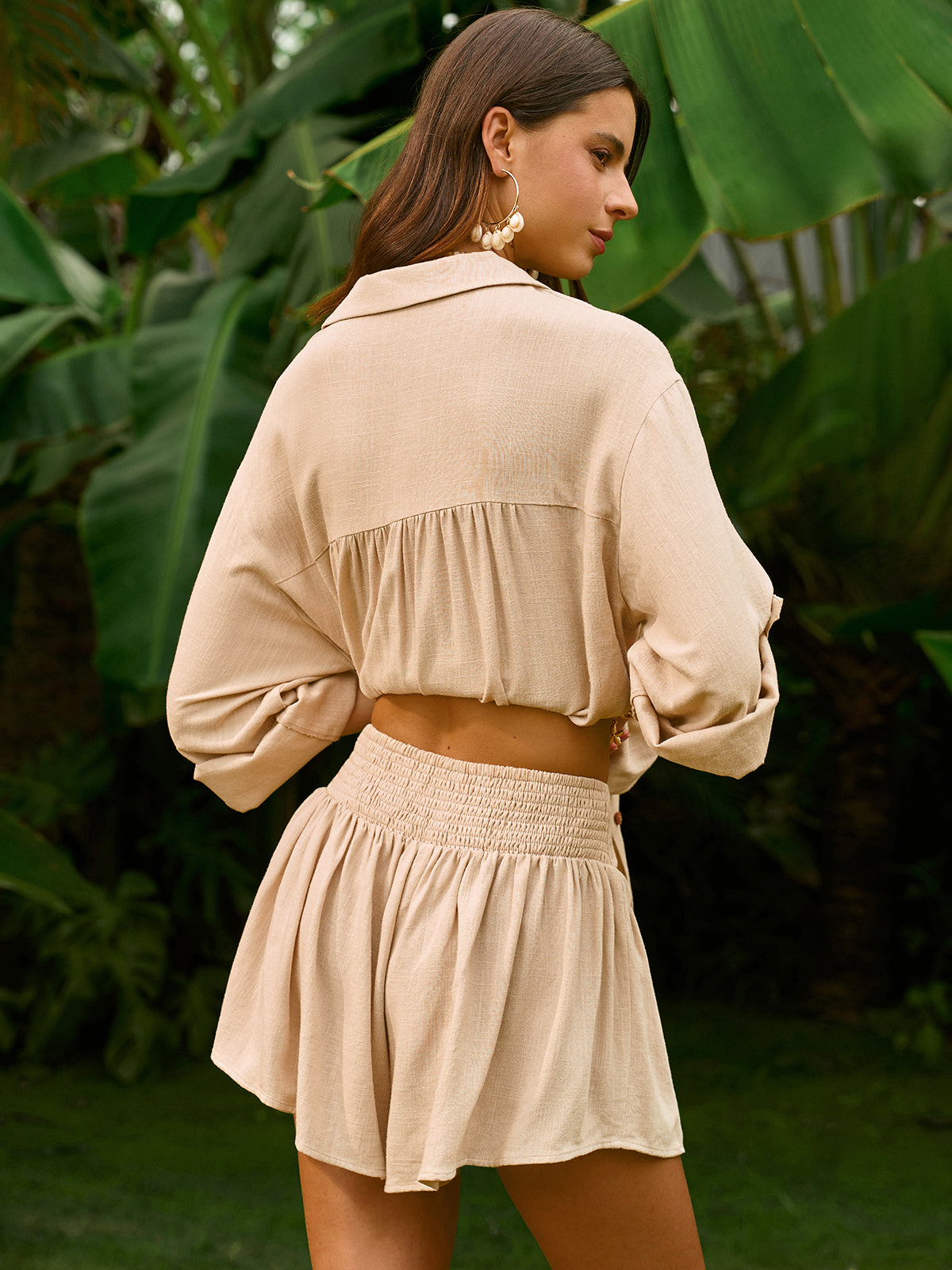 Embroidered Detail Shorts Set-Massicos
