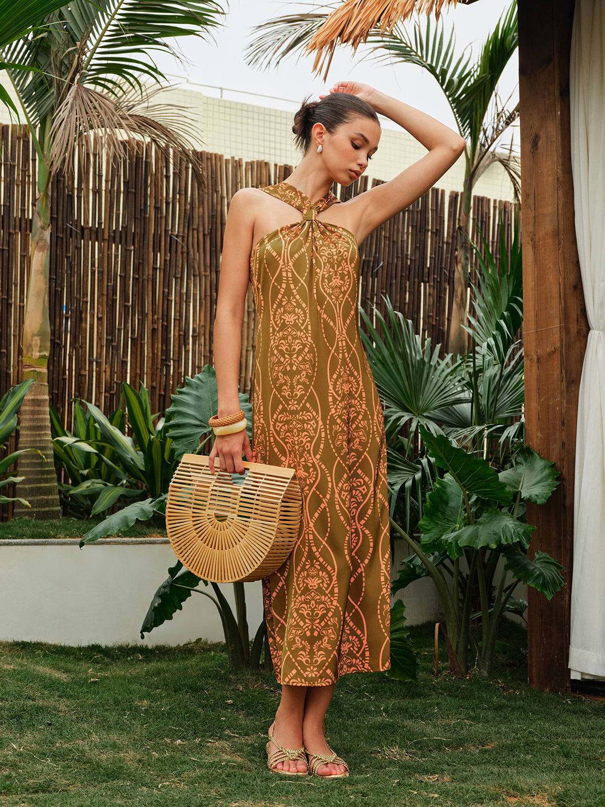 Satin Halter Neck Dress-Massicos
