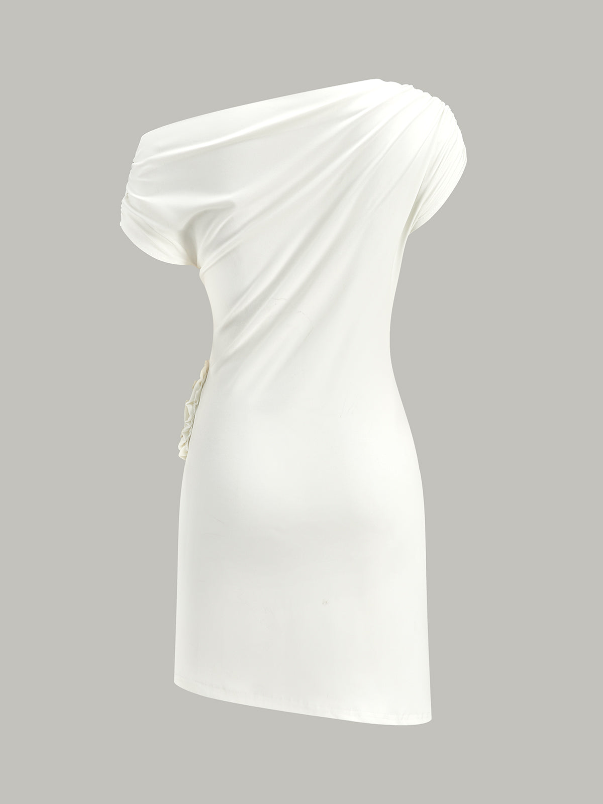 One-Shoulder Ruched Dress With Rosette Detail-Massicos