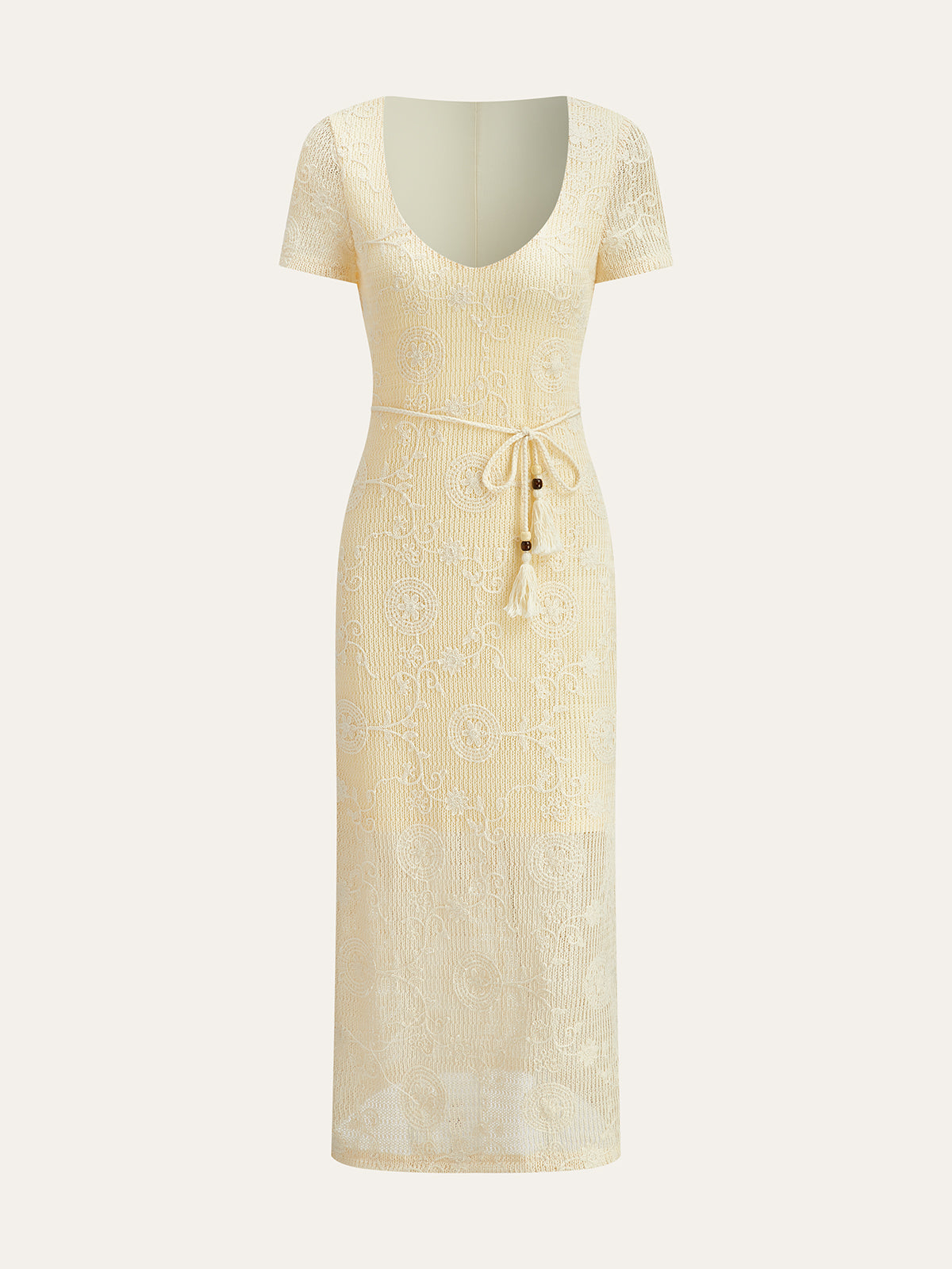 Crochet Belted Midi Dress-Massicos