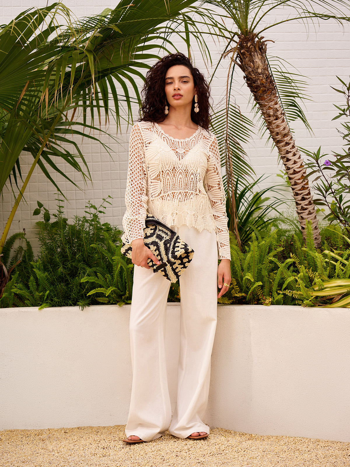 Sheer Cotton Crochet Knit Top-Massicos