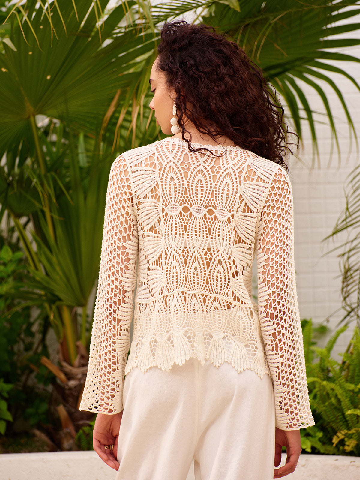 Sheer Cotton Crochet Knit Top-Massicos