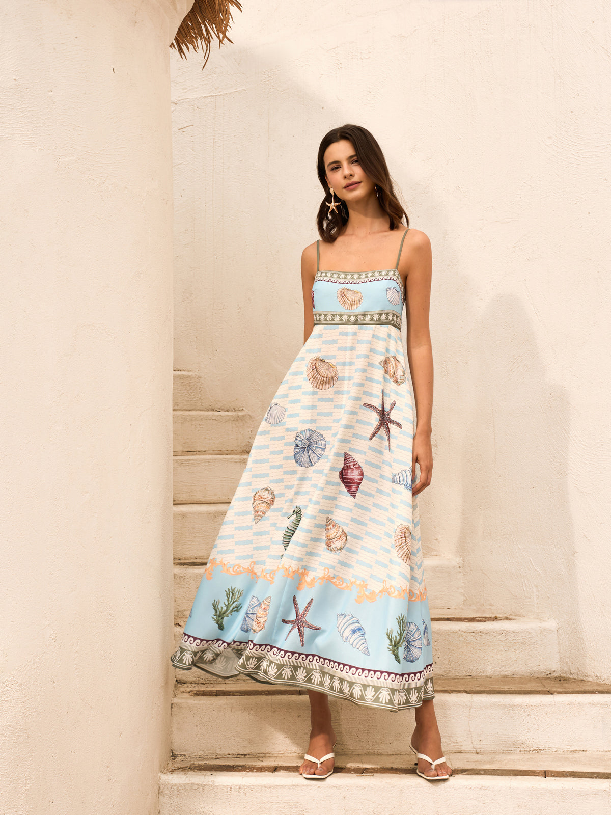 Seashell Print Cami Dress With Pockets-Massicos