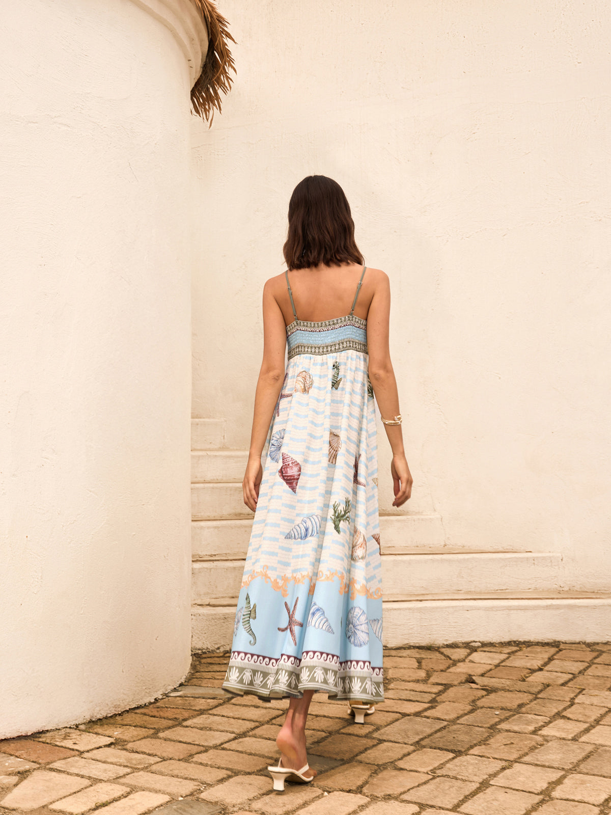 Seashell Print Cami Dress With Pockets-Massicos