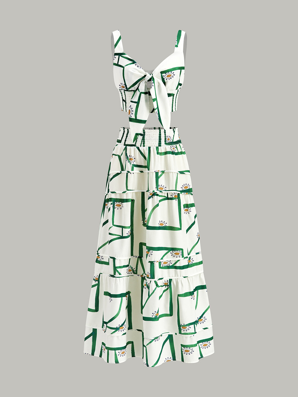 Front Tie Cami Top With Tiered Skirt Set-Massicos