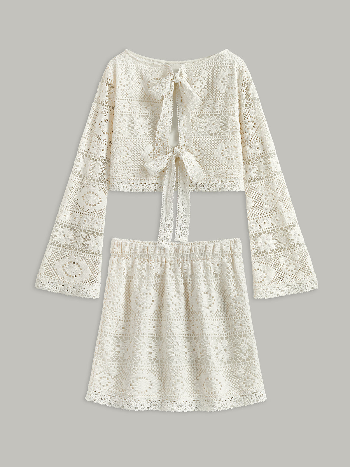 Crochet Tie-Back Semi-Sheer Skirt Set-Massicos