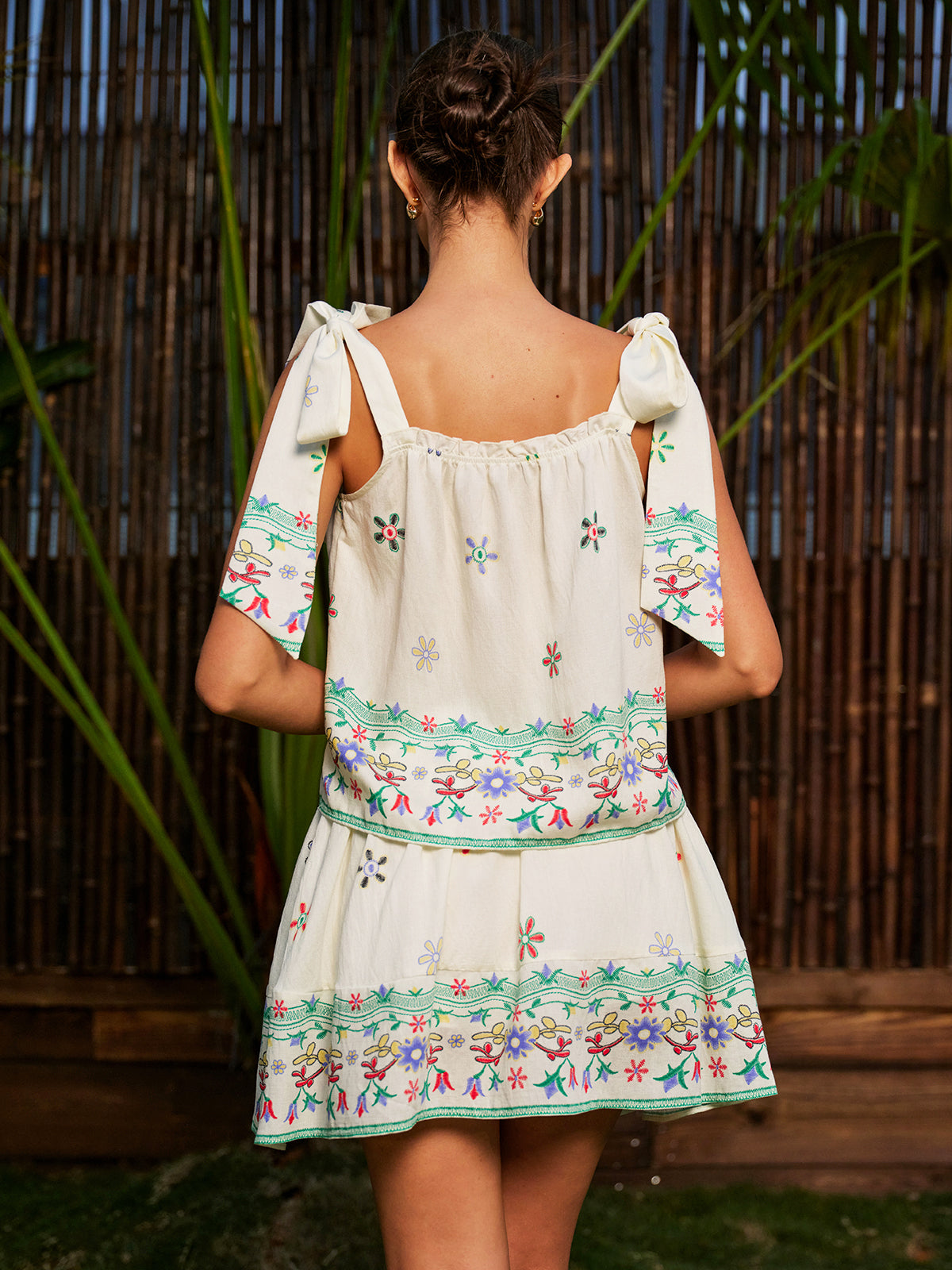 Floral Print Tie-Strap Skirt Set-Massicos