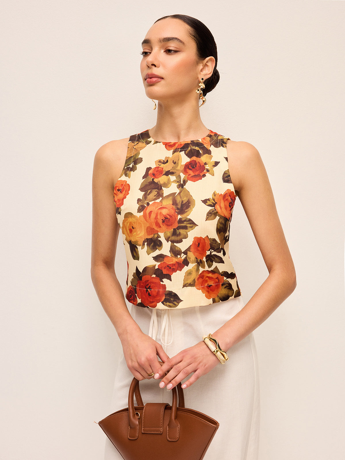 Floral Print Bow Detail Tank Top-Massicos