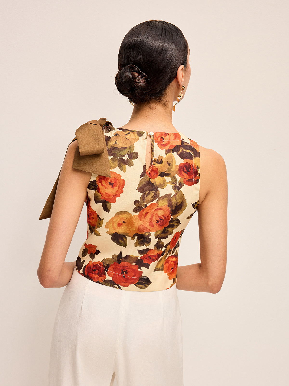 Floral Print Bow Detail Tank Top-Massicos