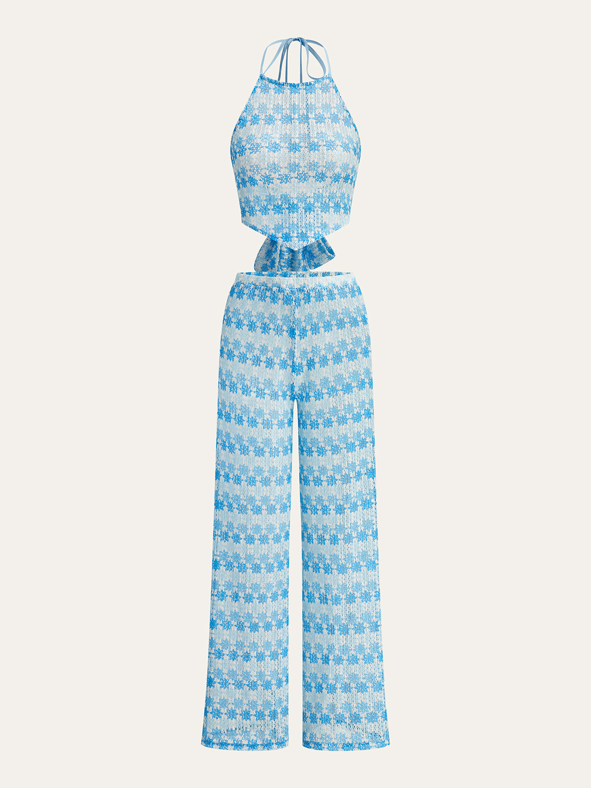 Tie-Back Crochet Halter Pants Set-Massicos