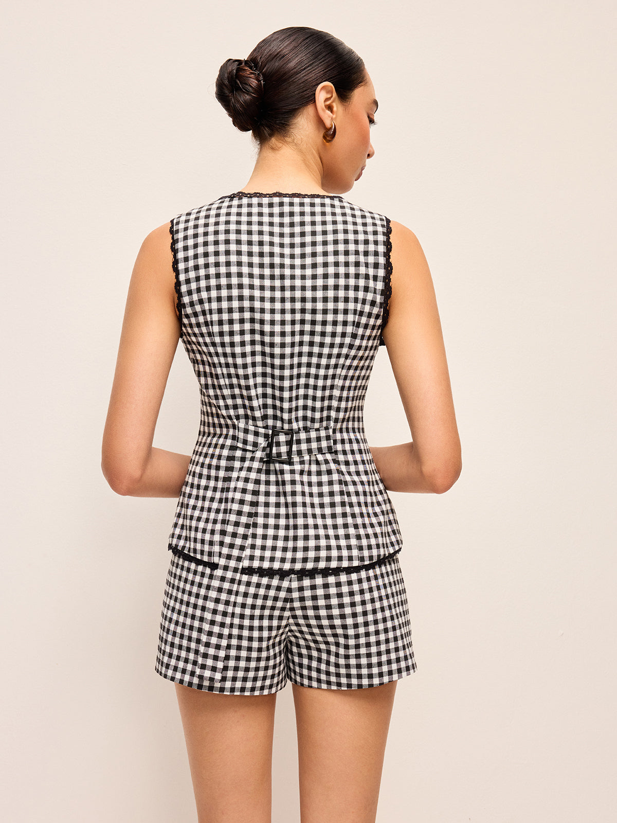 Gingham Button Top and Shorts Set-Massicos