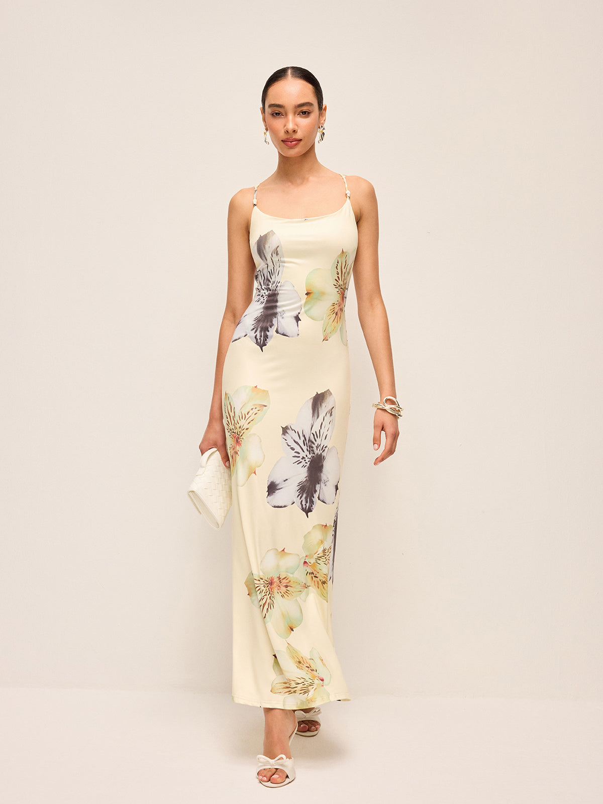 Backless Lace-Up Floral Dress-Massicos