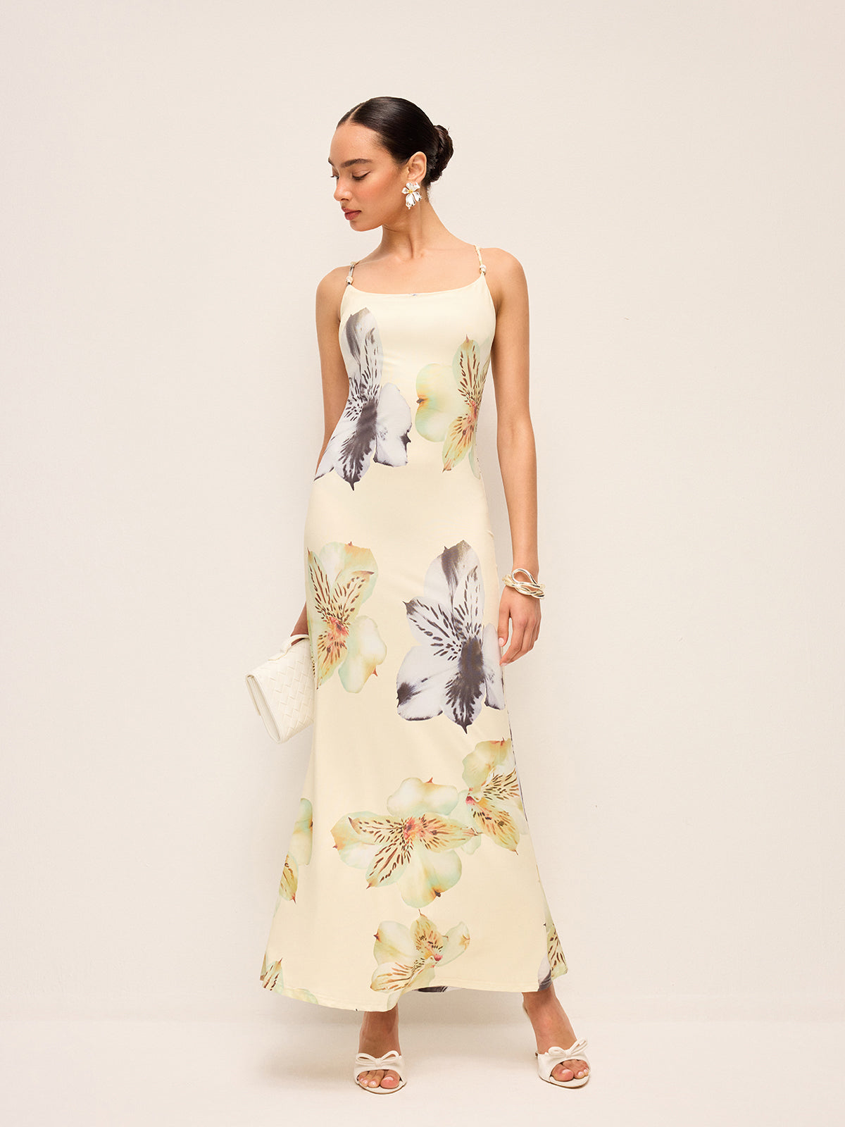 Backless Lace-Up Floral Dress-Massicos