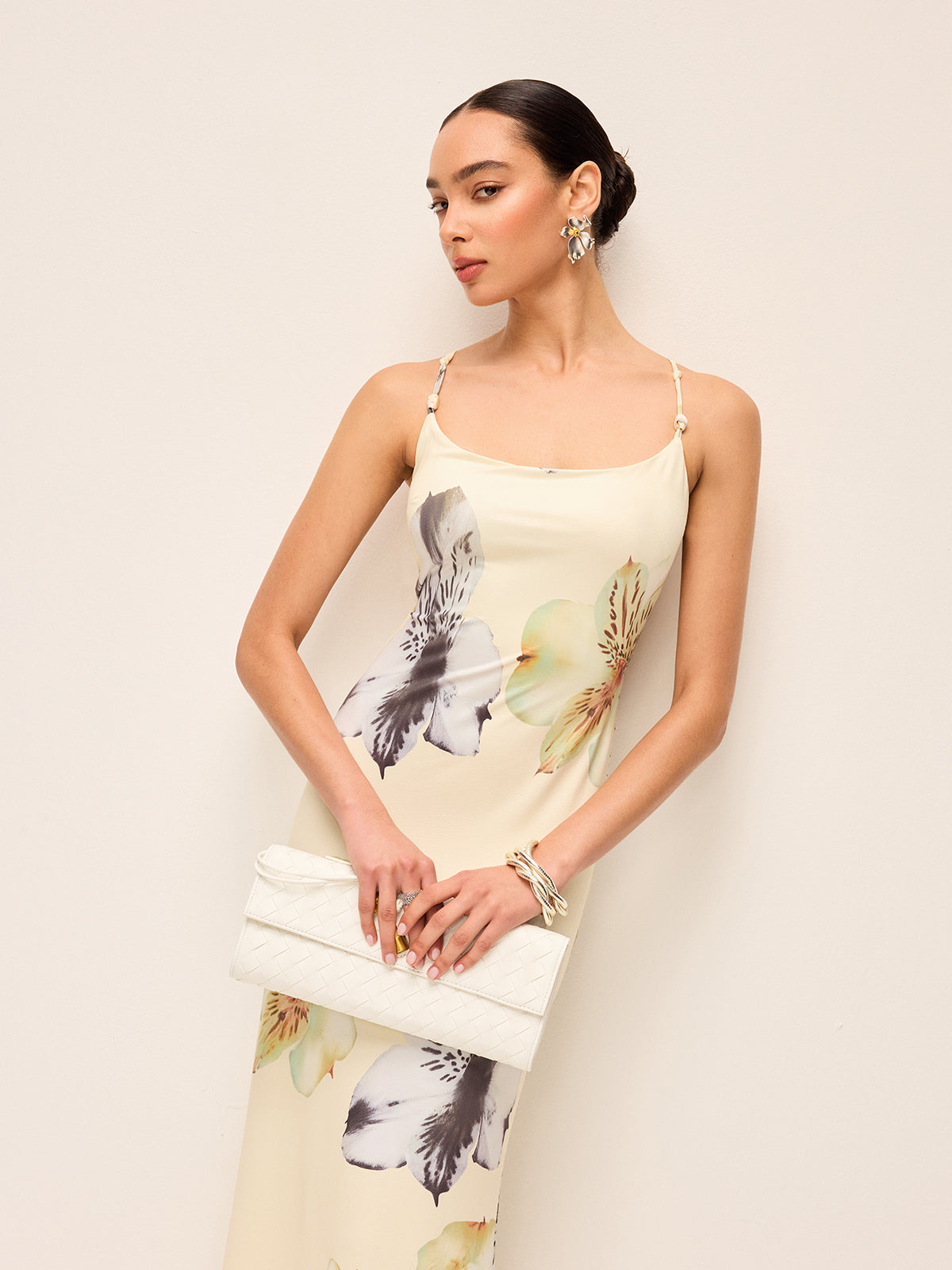 Backless Lace-Up Floral Dress-Massicos