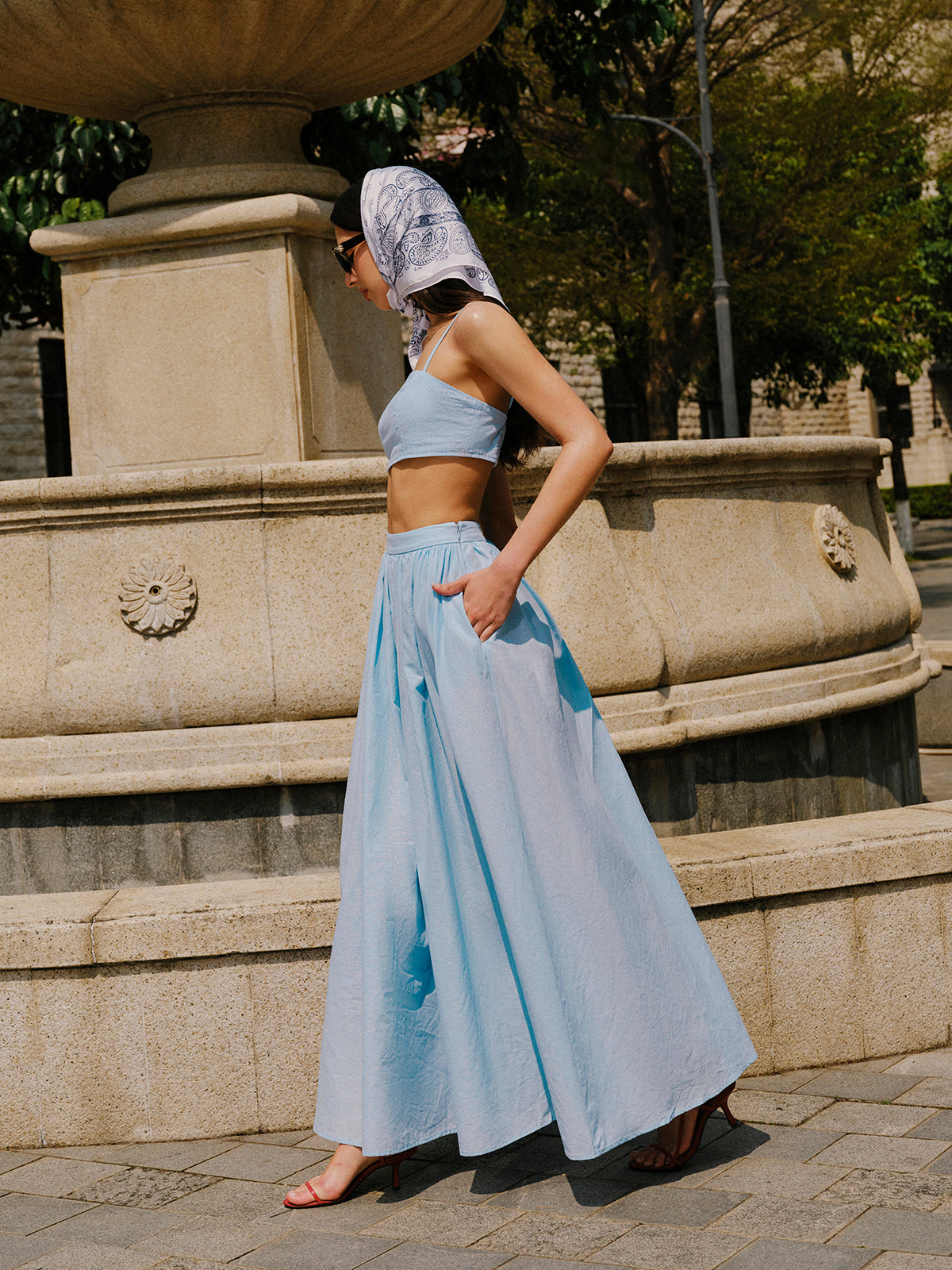 Cotton & Linen Pocket Detail Skirt Set-Massicos