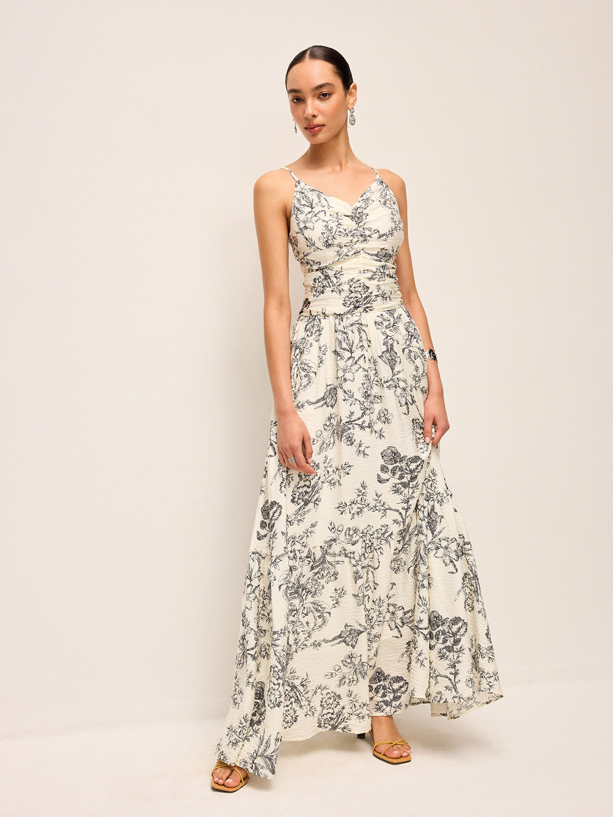 Floral Print Ruched Cami Dress-Massicos