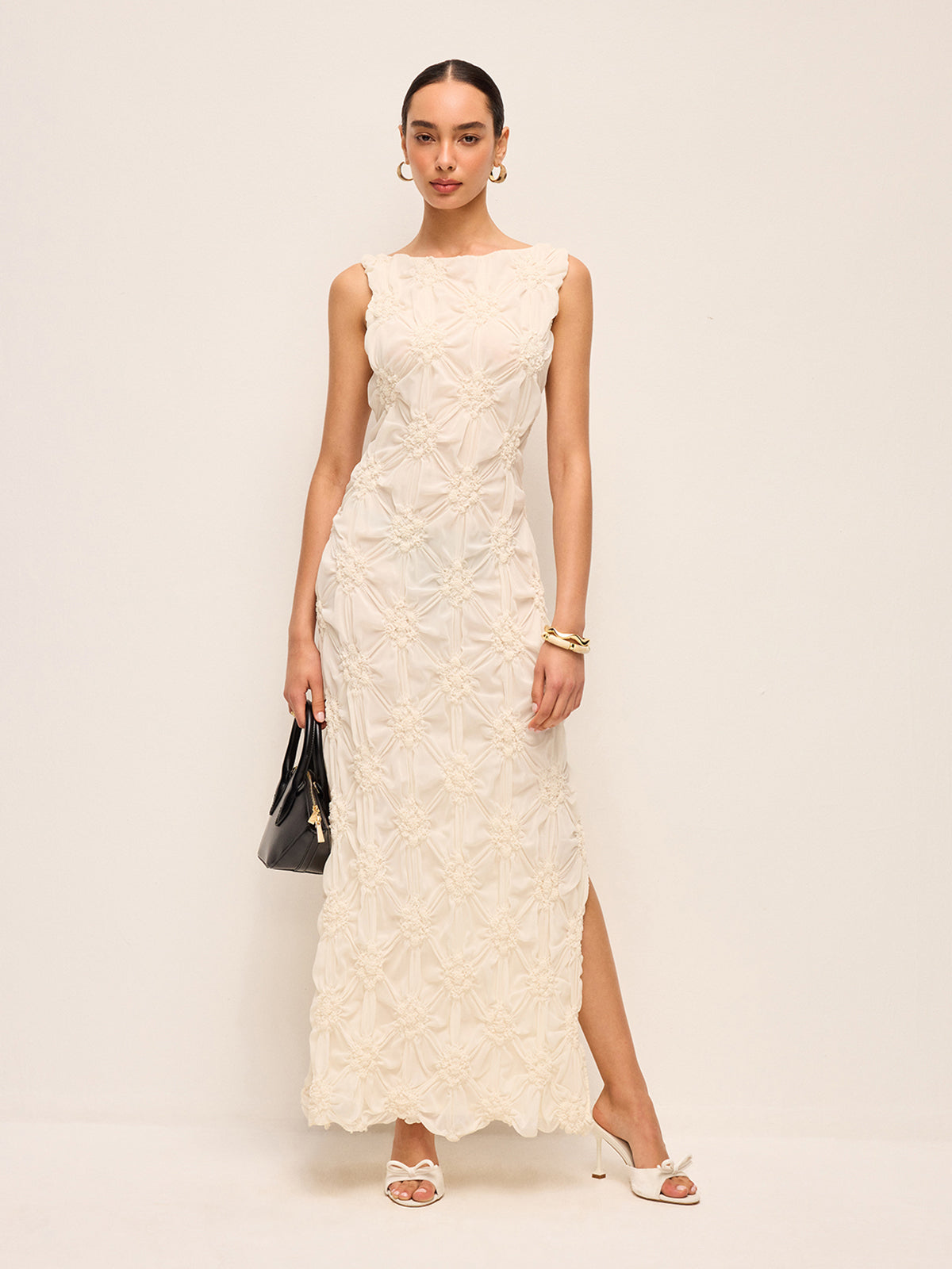 Elegant Embroidered Slit Maxi Dress-Massicos