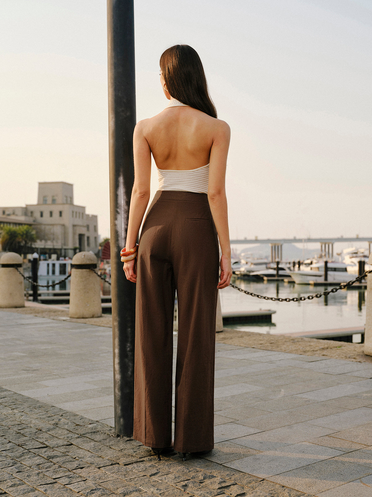 Cotton & Linen Mid-Waist Pants-Massicos
