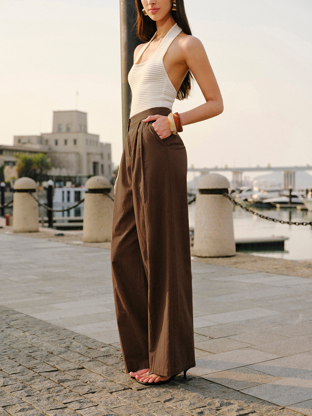 Cotton & Linen Mid-Waist Pants-Massicos
