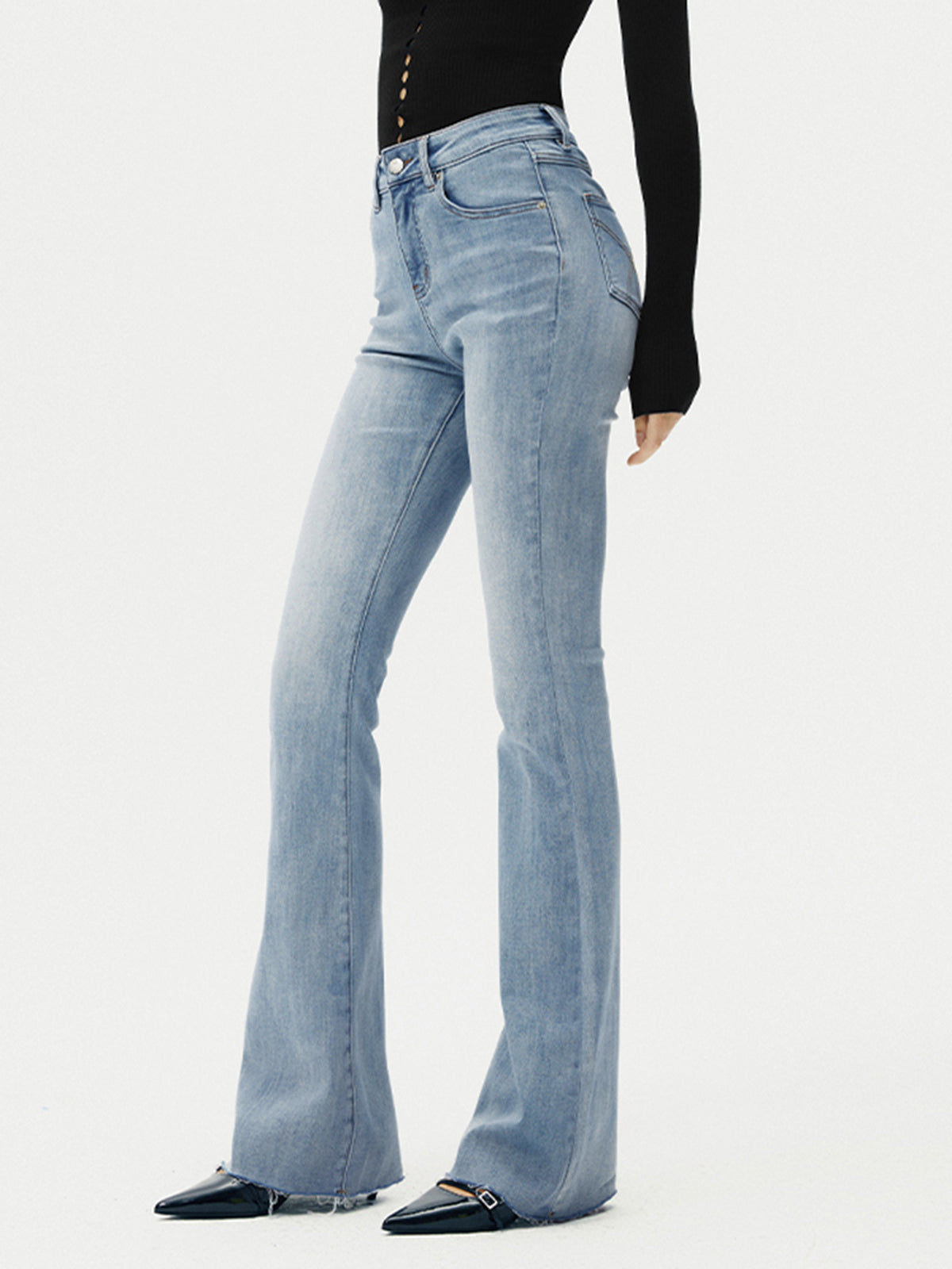 High-Waist Denim Bootcut Jeans-Massicos