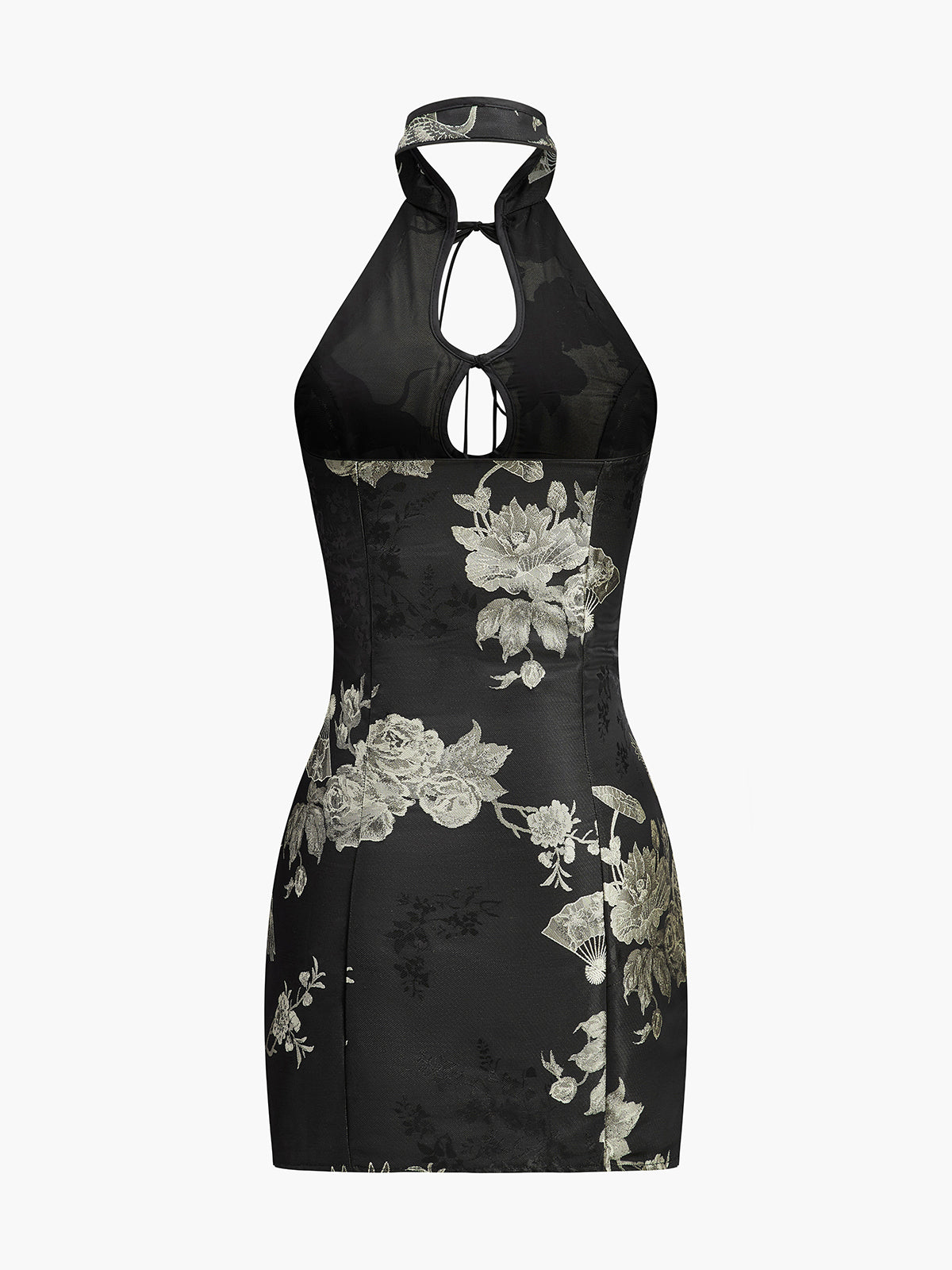 Floral Print Keyhole Detail Halter Dress-Massicos