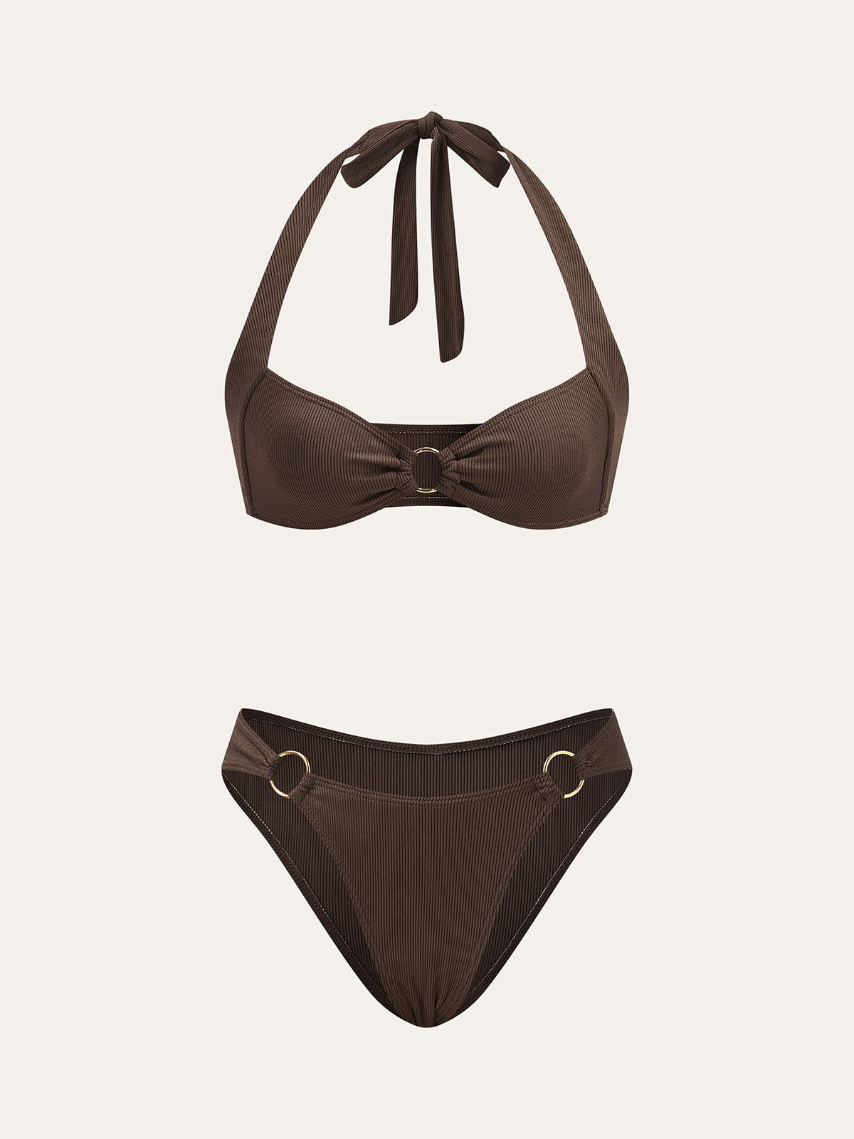 Ring Detail Halter Bikini Set-Massicos