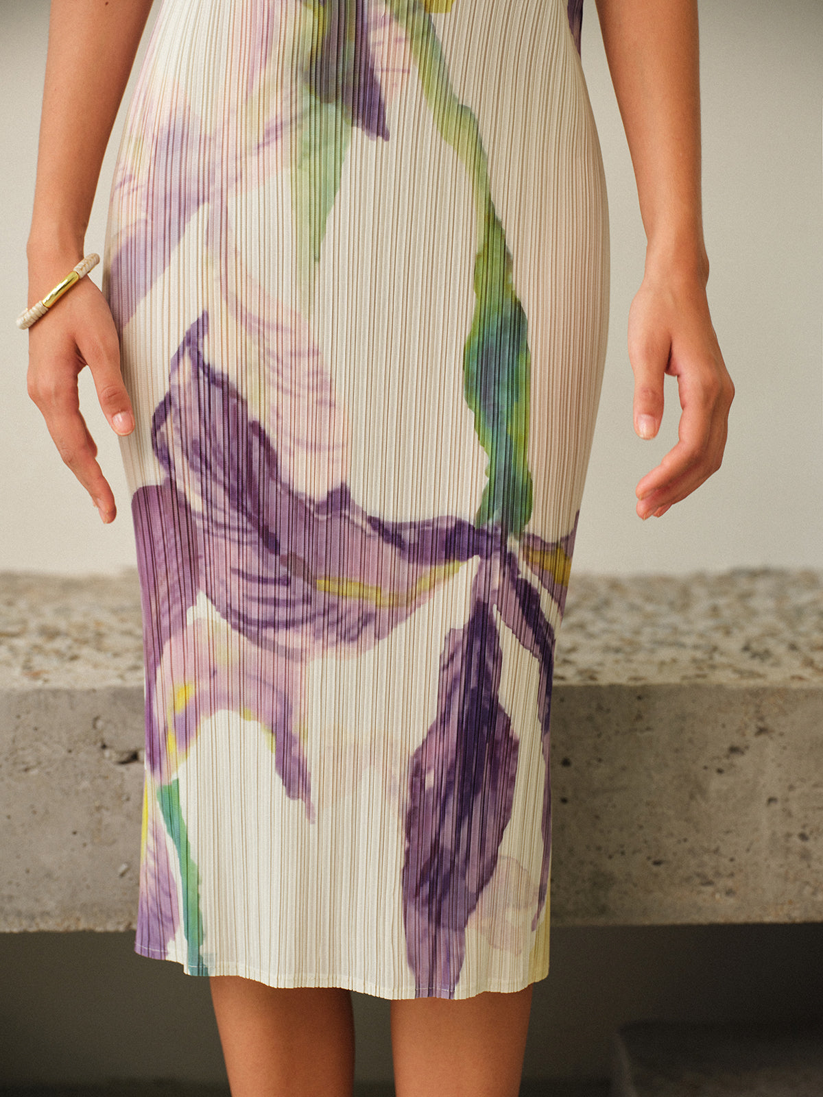 Sleeveless Floral Print Dress-Massicos