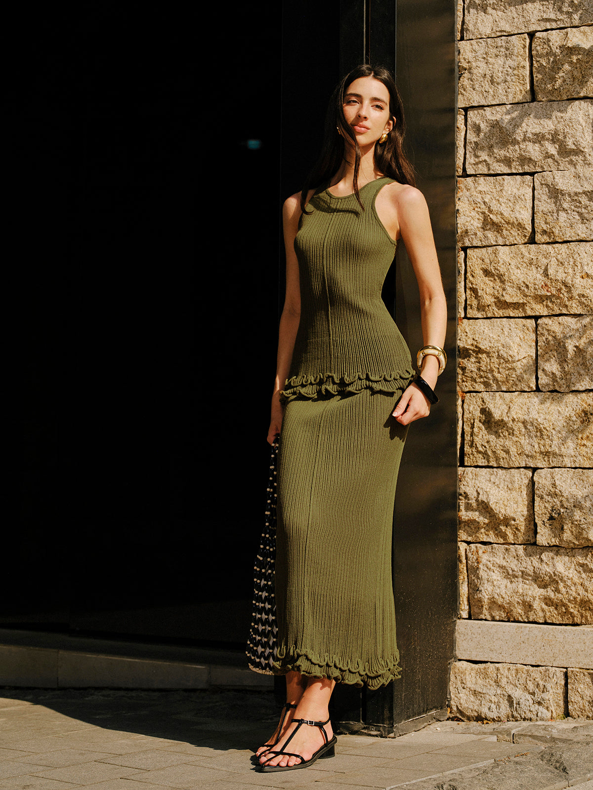 Lettuce Trim Sleeveless Knit Skirt Set-Massicos