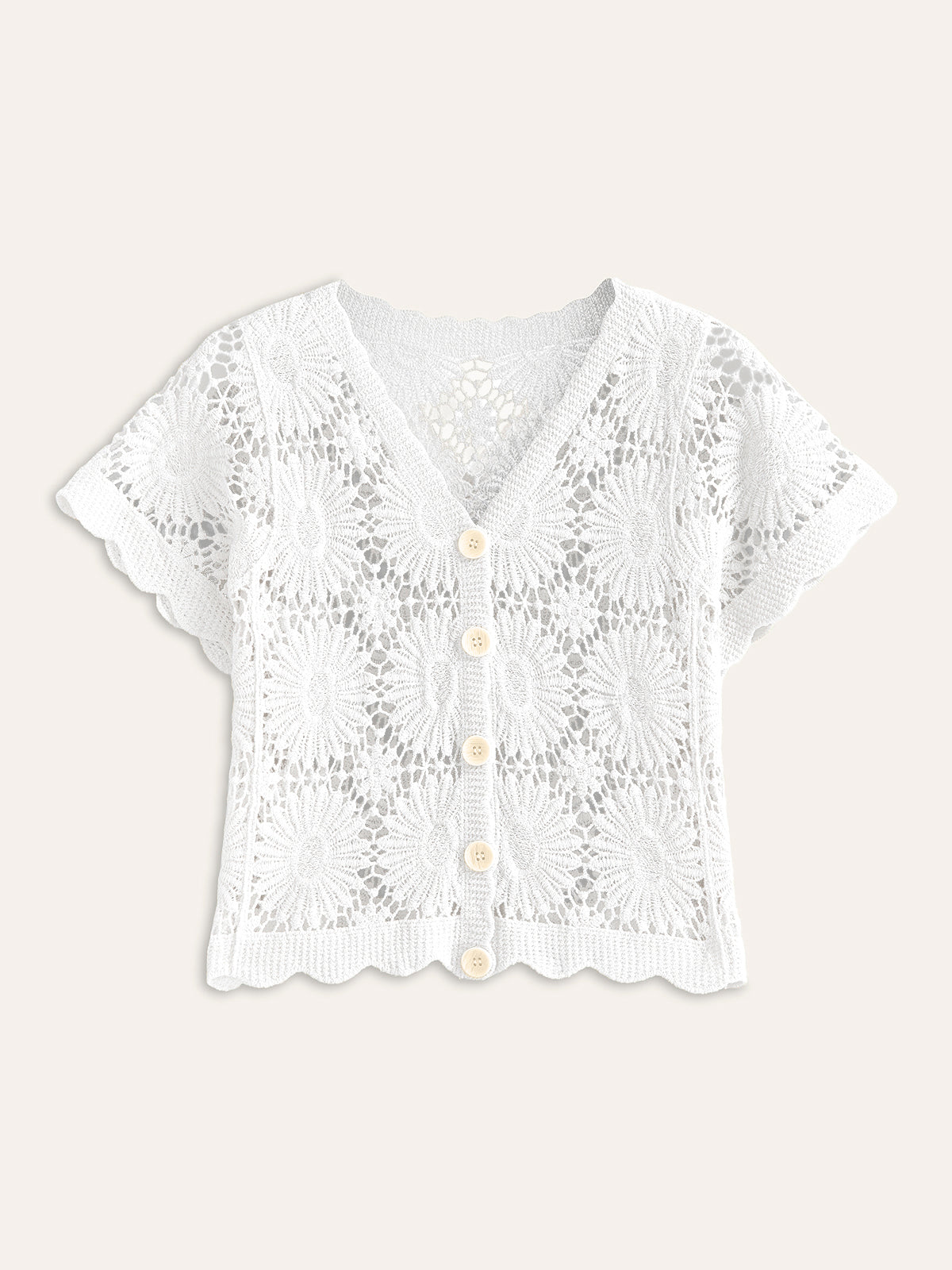 Crochet Floral Button-Front Cardigan-Massicos