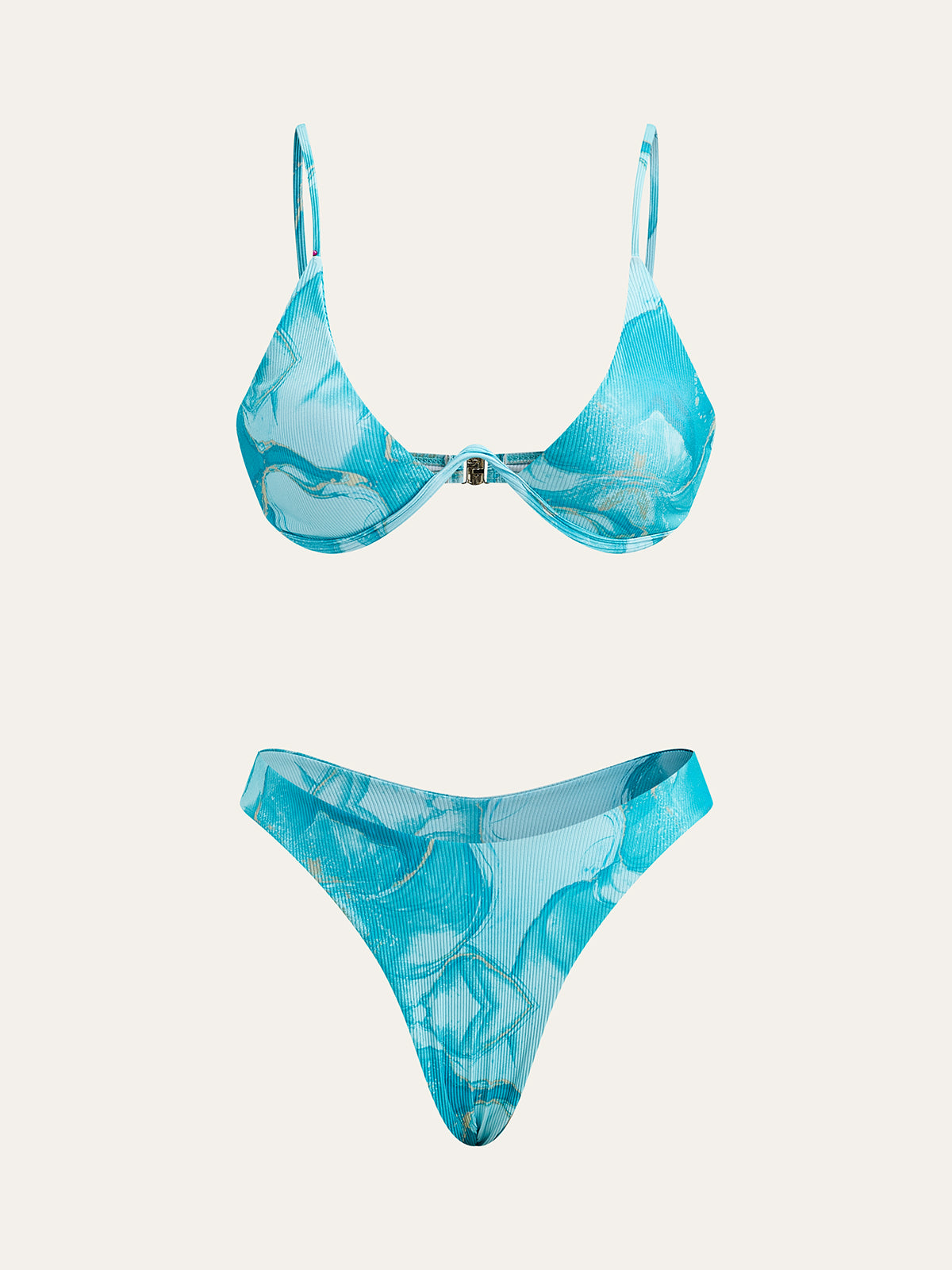 Marble Print Bikini Set With Cover-Up Skirt-Massicos