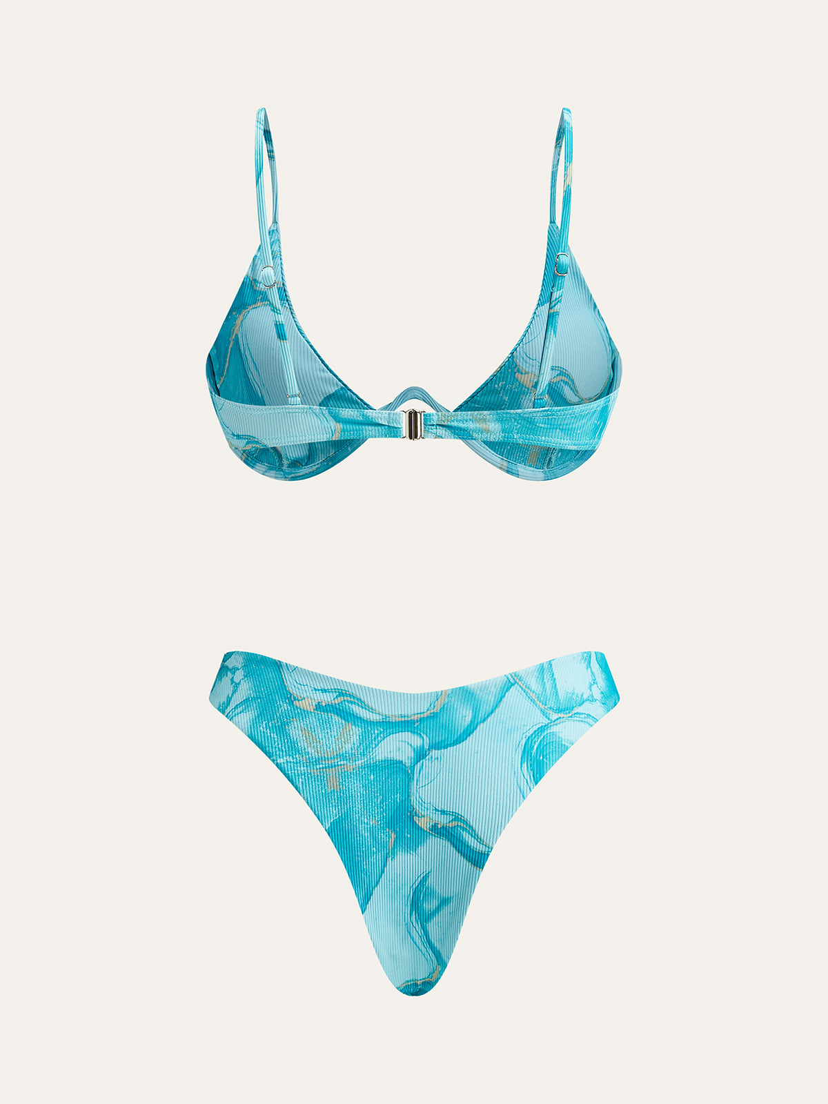 Marble Print Bikini Set With Cover-Up Skirt-Massicos