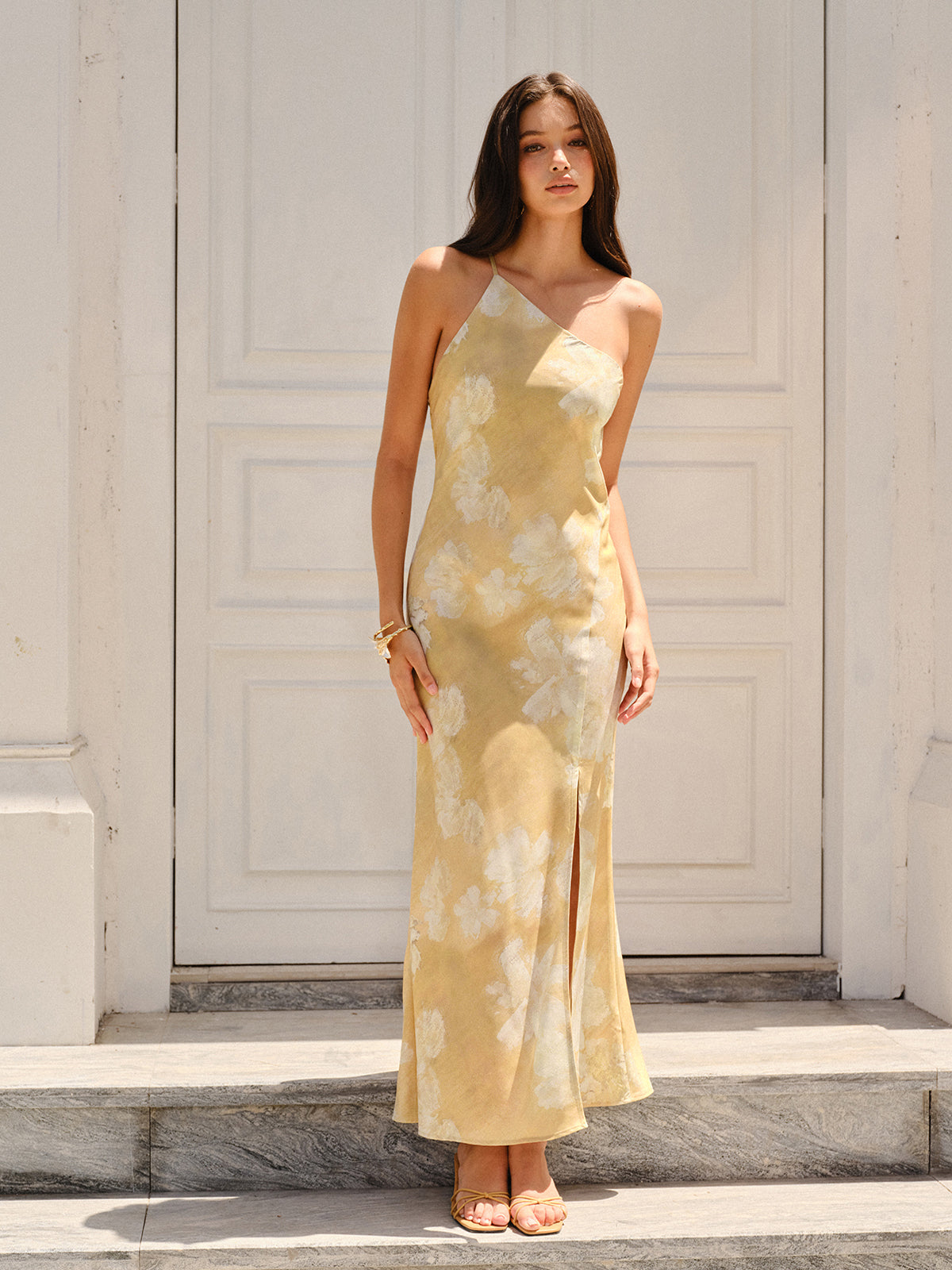 Floral Print High Slit Dress-Massicos