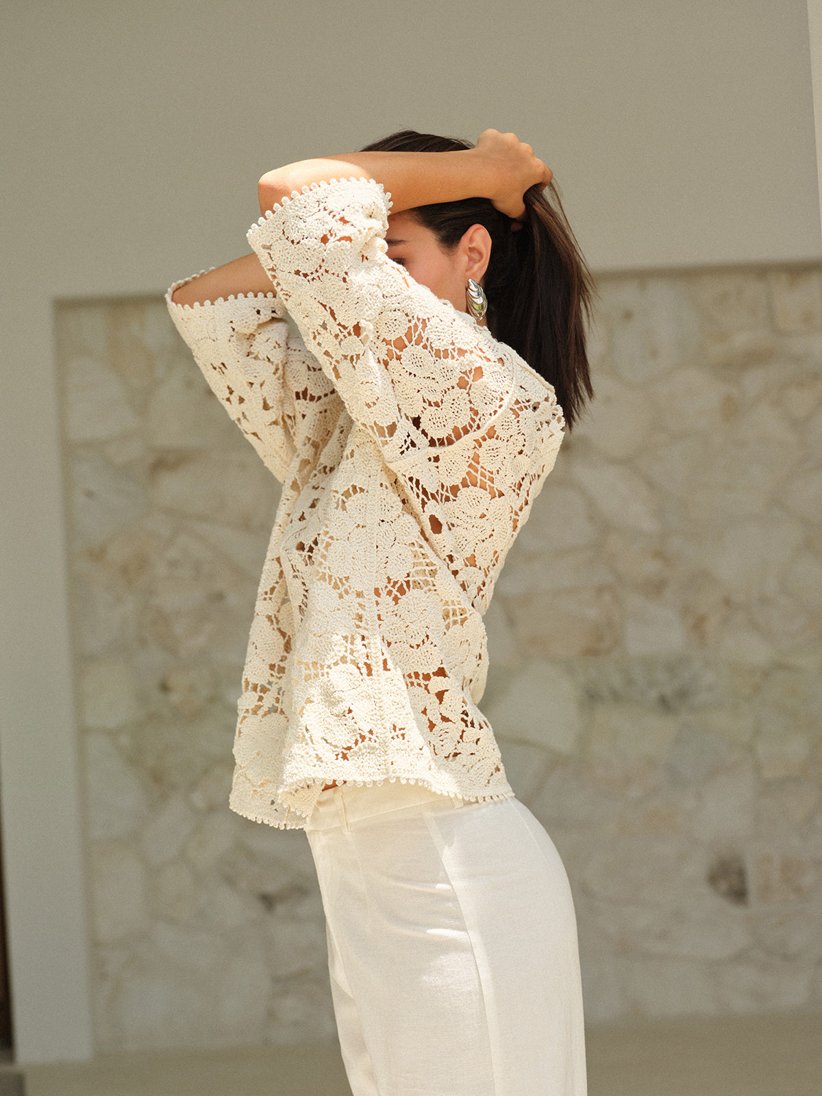 Semi-Sheer Floral Lace Top-Massicos